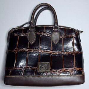 Dooney & Bourke Croc Embossed Brown Satchel Leather Top Handle Purse Bag Handbag